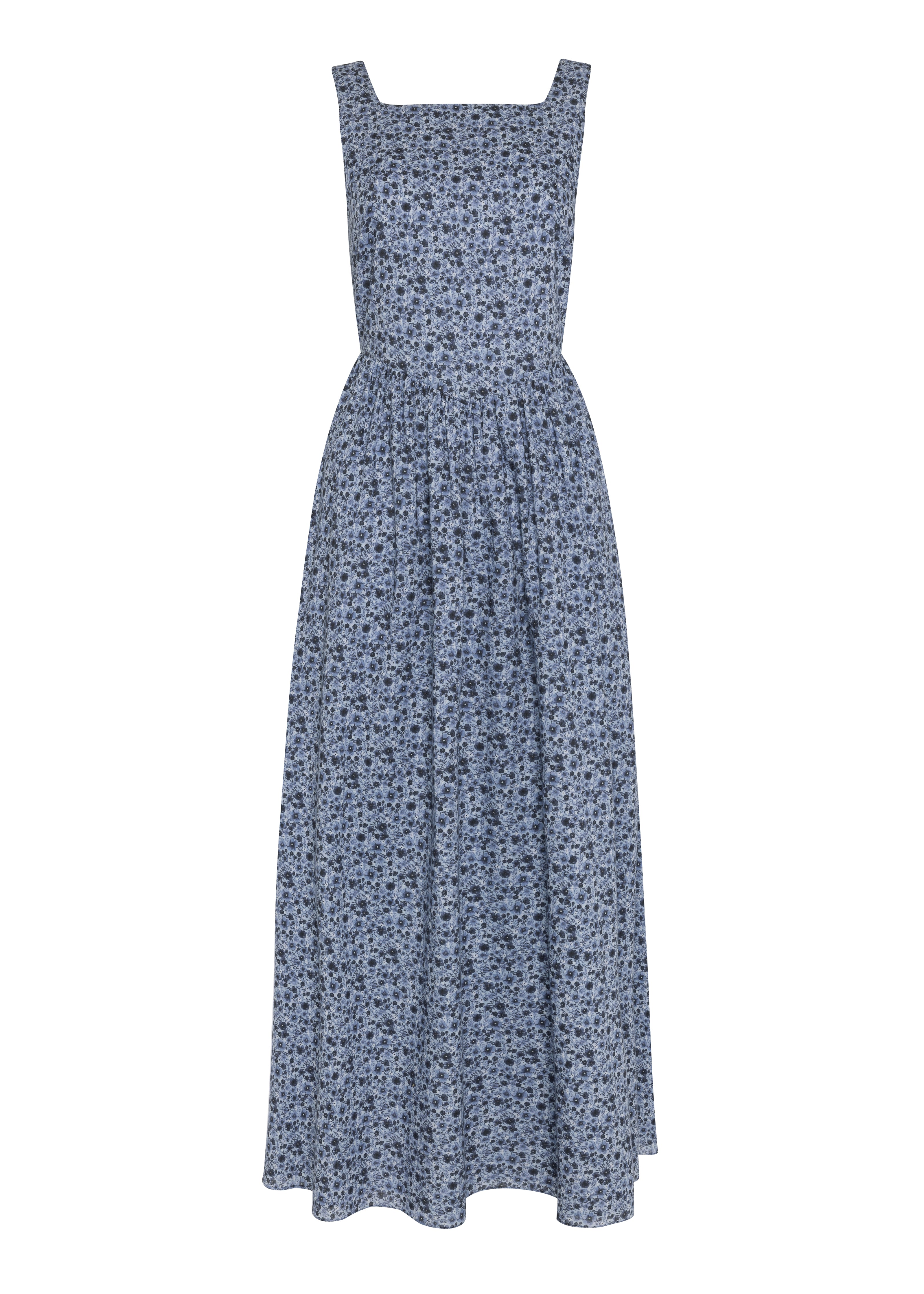 Square neck strappy pink floral organic cotton midi sundress I ST